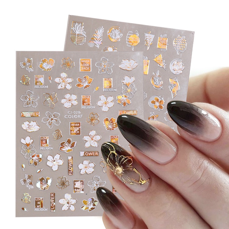 Nhãn Dán Trang Trí Móng Tay Tự Dính Họa Tiết Hoa Lá Màu Đồng Sáng Bóng Thời Trang