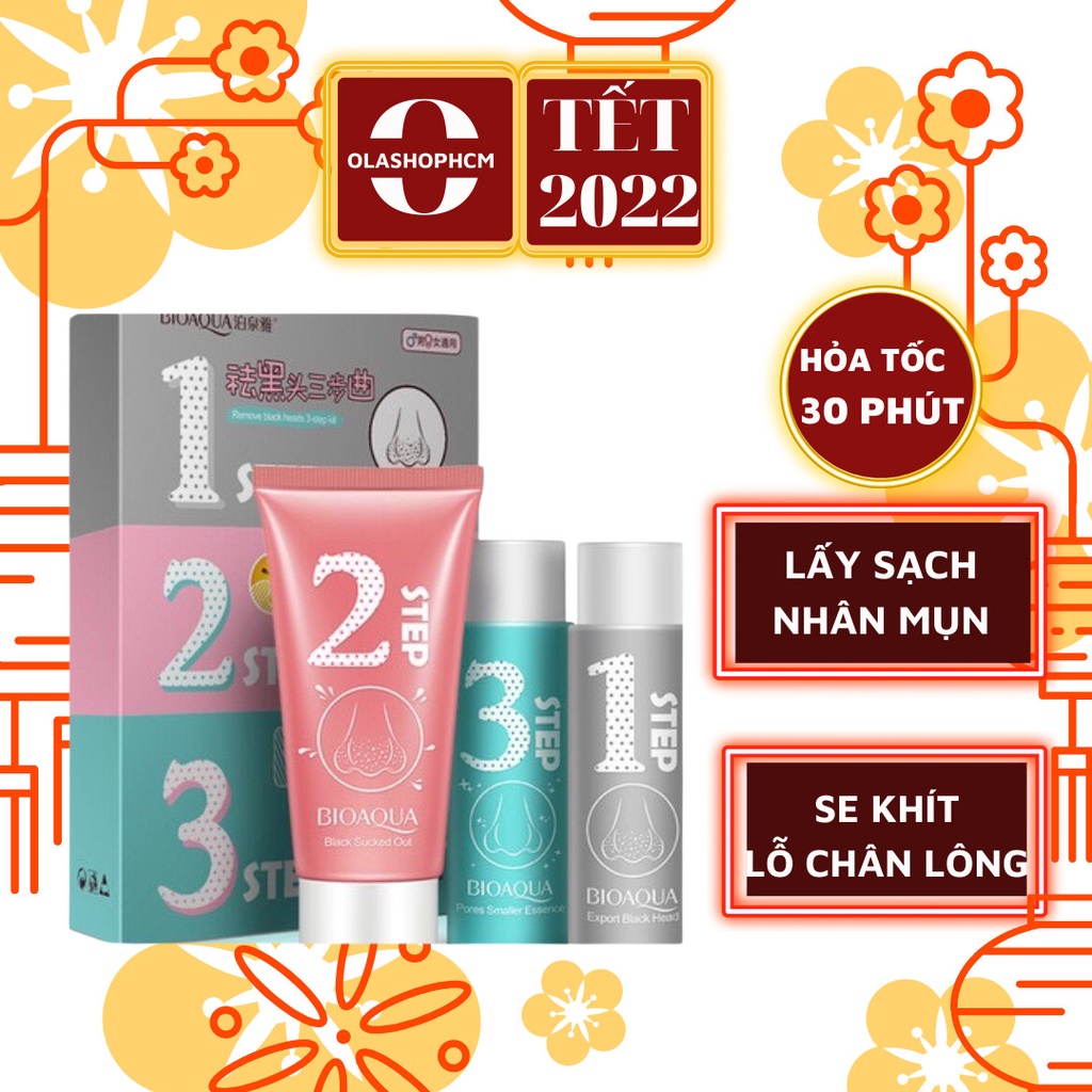 Bộ gel lột mụn đầu đen mũi BIOAQUA set 3 bước nội địa trung không gây kích ứng siêu sạch mụn