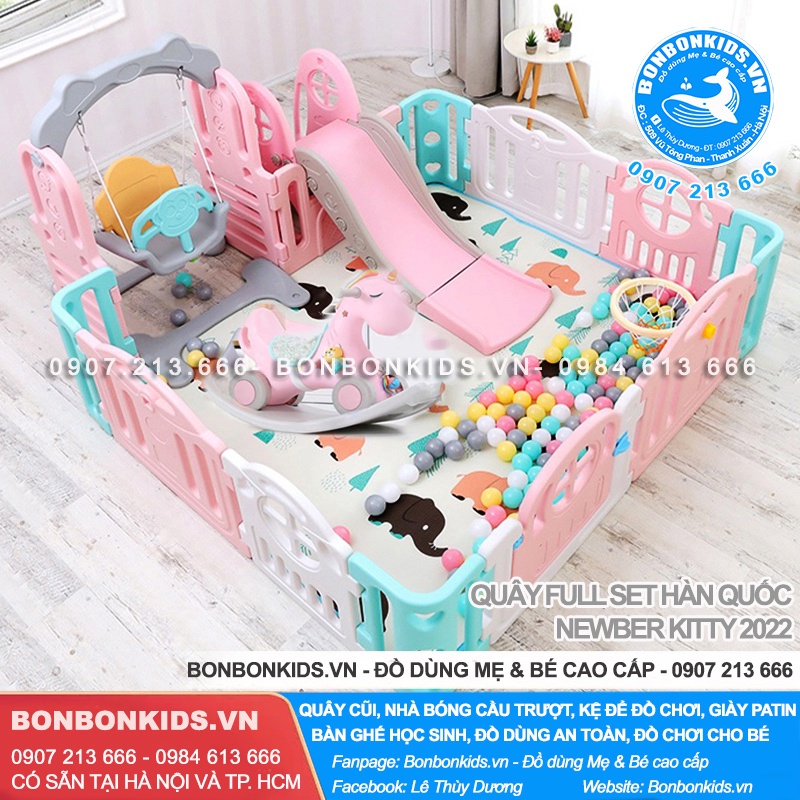 Quây Full Set Hàn Quốc Newber Kitty bo góc - Nhà banh cho bé cao cấp 9 chi tiết