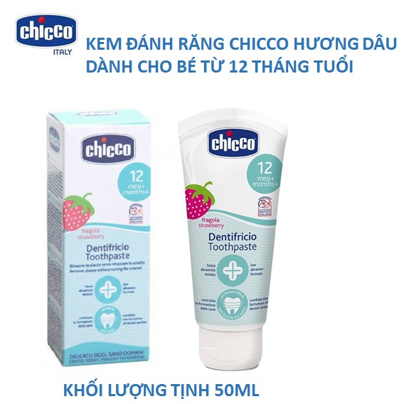 [Chính Hãng] Kem Đánh Răng Hương Dâu 12M+ Chicco Bé Nuốt Được 50ml