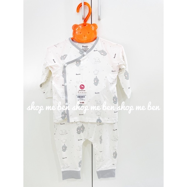 Bộ Sơ Sinh AVALER Cài Lệch Sợi Tre Voi Xám Cho Bé Size 3-6
