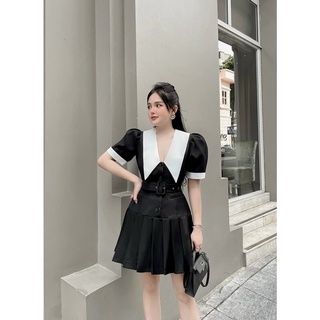 Sét áo kèm chân váy kaki xếp ly