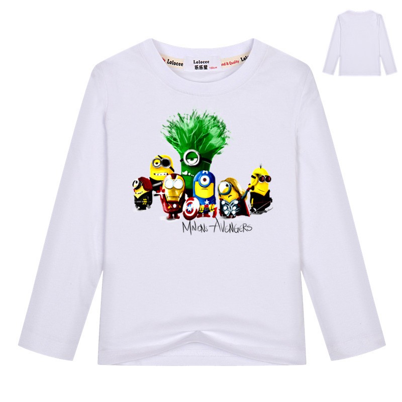 Áo Thun 100% Cotton Tay Dài Có In Hình Minion Ngộ Nghĩnh Cho Bé Từ 5-12 Tuổi