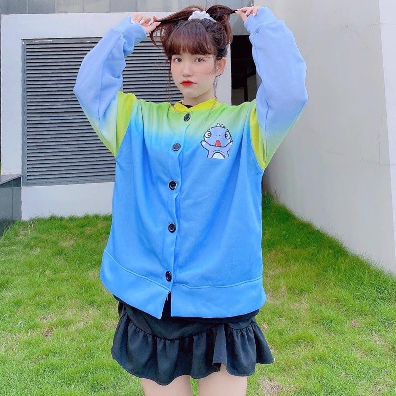 Áo Cardigan 3D Loang Nỉ Bông Nút Tay Dài Khủng Long Ảnh Thật