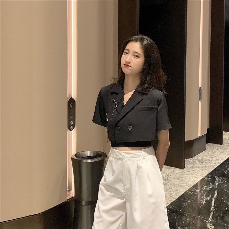 [ORDER] Áo blazer dáng croptop tặng kèm dây xích cài áo Ulzzang Retro