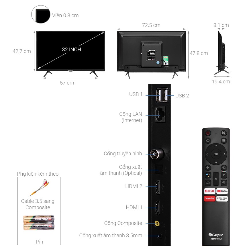 Smart Tivi Casper 32 inch 32HG5200 (Miễn phí giao tại HCM-ngoài tỉnh liên hệ shop) | BigBuy360 - bigbuy360.vn