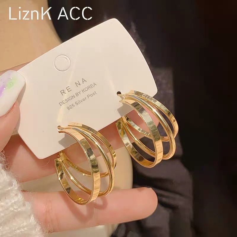 Bông tai 3 vòng khía tròn phong cách hàn quốc