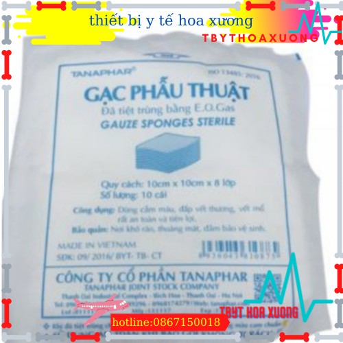 Gạc băng vết thương, gạc phẫu thuật 10x10x8 lớpTanaphar Túi 10 gói tiệt trùng