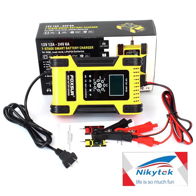 FOXSUR FBC122412D (12V OUT 12A) Sạc Pin Xe Máy LiFePo4 Sâu 12V / 24V