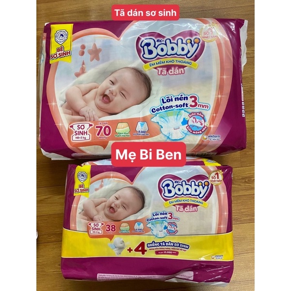 [TẶNG KÈM 6M S] Tã Dán Bobby Siêu Thấm XS72/XS70 miếng cho bé dưới 5kg