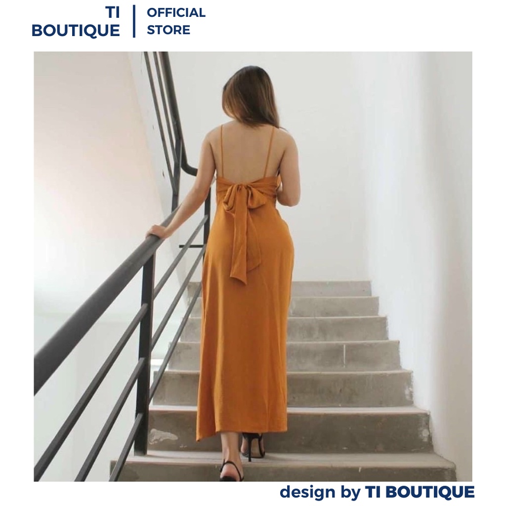Đầm Nữ Đi Du Lịch Biển Hai Dây Quyến Rũ Gợi Cảm Phối Nơ Sau Tinh Tế, Đầm Váy Nữ Dáng Dài Xẻ Tà Cuốn Hút