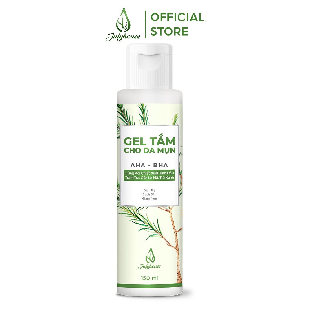 Gel tắm dành cho da mụn 150ml dịu nhẹ, sạch sâu và giảm mụn với AHA-BHA và tinh dầu thiên nhiên JULYHOUSE