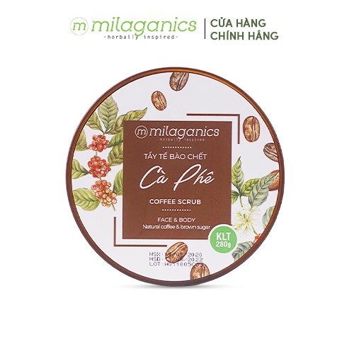 Tẩy Tế Bào Chết Cho Mặt Và Toàn Thân Từ Cà Phê Robusta Natural Coffee &amp; Brown Sugar Scrub MILAGANICS 280g (Hũ)