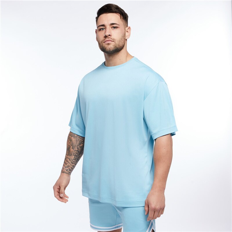 Áo thun tay ngắn dáng rộng phối lưới mau khô thời trang mùa hè cá tính dễ phối đồ cho nam