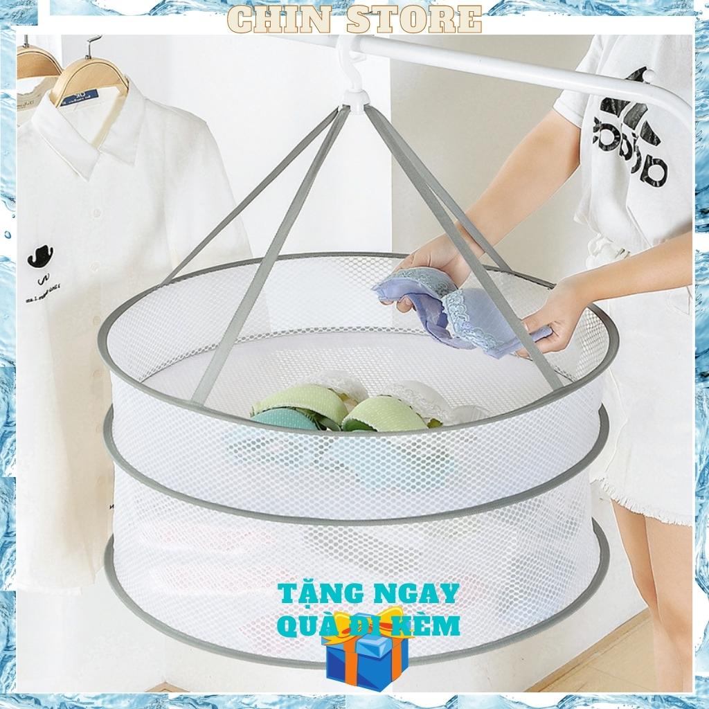 Giá phơi quần áo, đồ lót - giỏ phơi đồ dạng lưới có móc treo xoay, gấp gọn 61*58cm