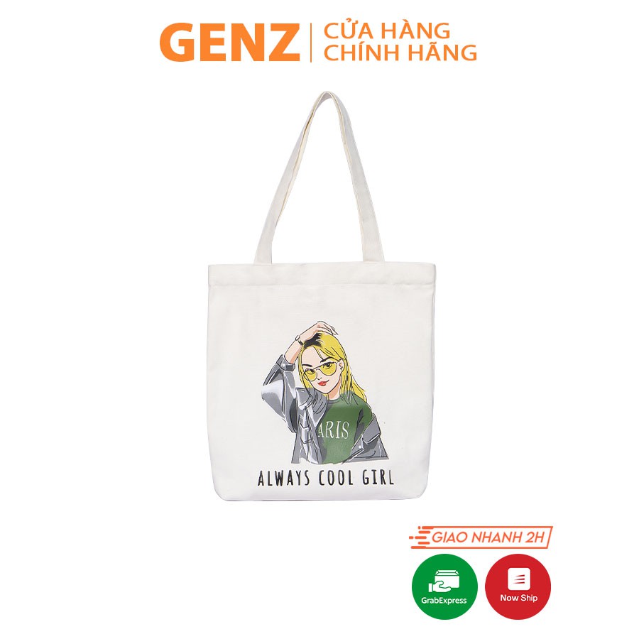 Túi tote GENZ vải canvas ulzzang unisex in hình cô gái Always Cool Girl, vải bố mộc không nhuộm hóa chất - ZB001