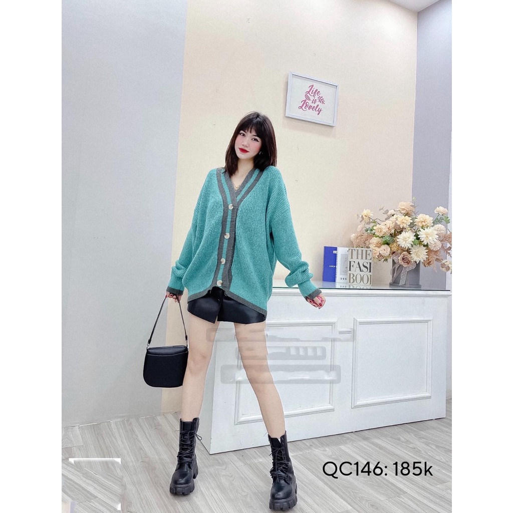 Áo khoác cardigan Áo cardigan len nữ form rộng dệt kim ulzzang dáng dài CHIBEST QC146