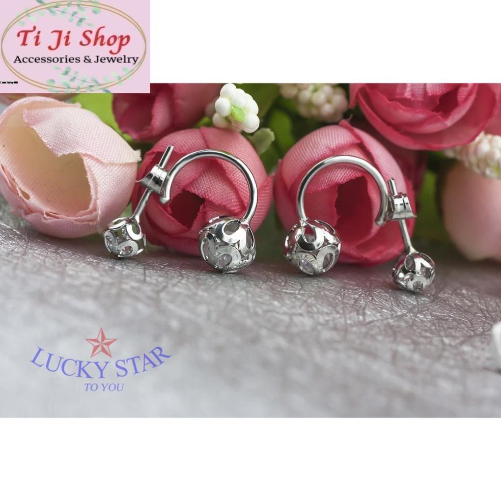 Bông tai 2 trái châu gắn xoàn sang trọng