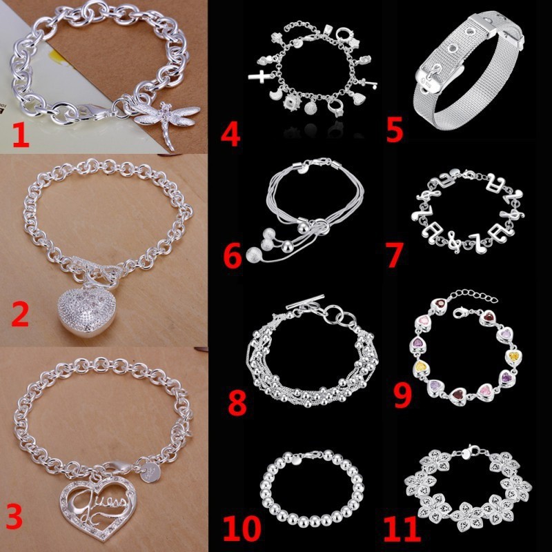 Women Elegant Silver Plated Crystal Jewellery Cuff Chain Bracelet Charm Bangle