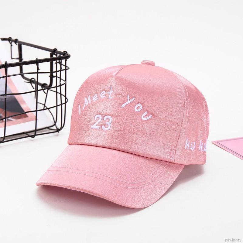 Mũ lưỡi trai da bóng họa tiết chữ I meet you 23 dễ thương nhiều màu sắc tùy chọn dành cho bé