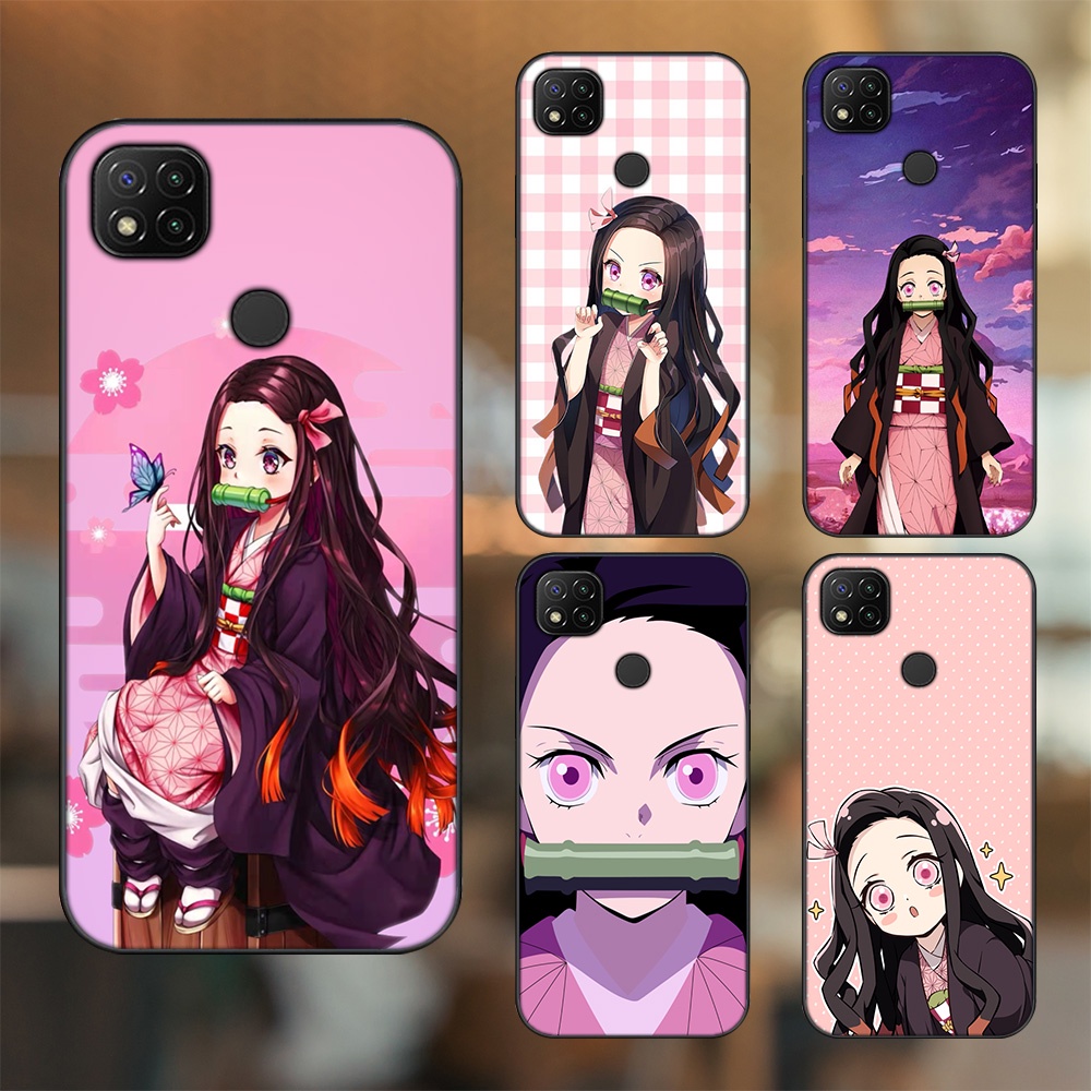 Ốp lưng Xiaomi Redmi 9C viền đen in hình Nezuko Kimetsu no Yaiba