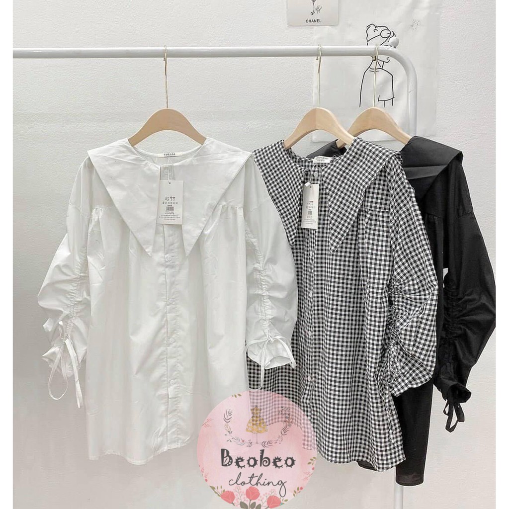 Áo sơ mi oversize cổ thuỷ thủ rút dây tay phồng ulzzang