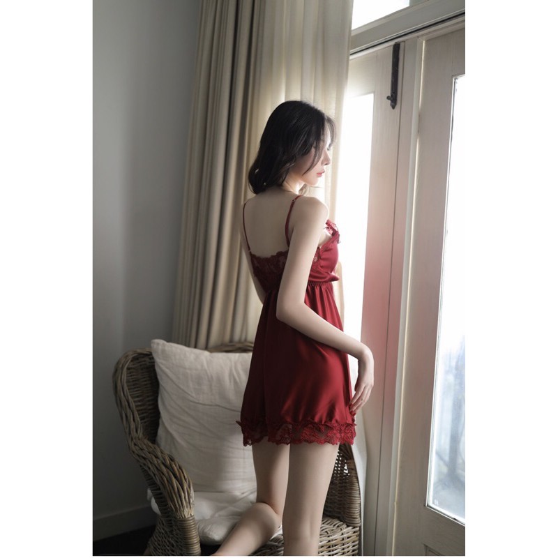 Đầm ngủ lụa phối ren, váy ngủ sexy, gợi cảm, xuyên thấu 2 dây đẹp, quyến rũ, dễ thương, giá rẻ