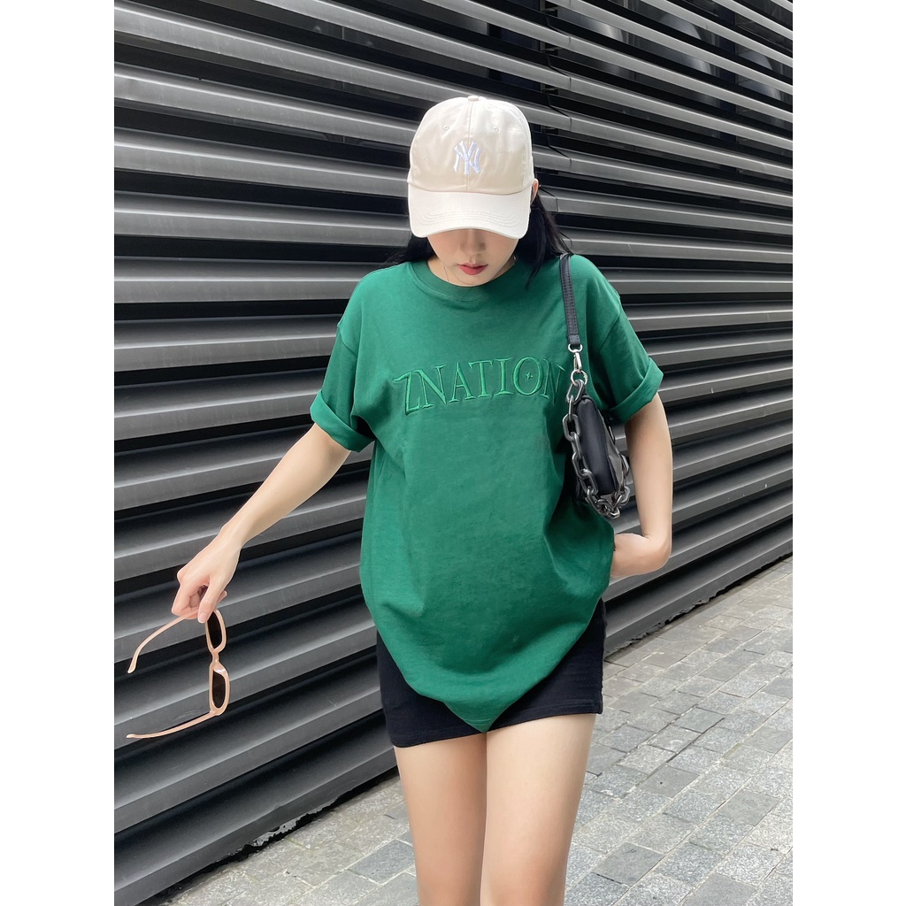 Áo Thun ZNATION Embroider Tee Unisex Oversize Màu Xanh Form Rộng Nam Nữ
