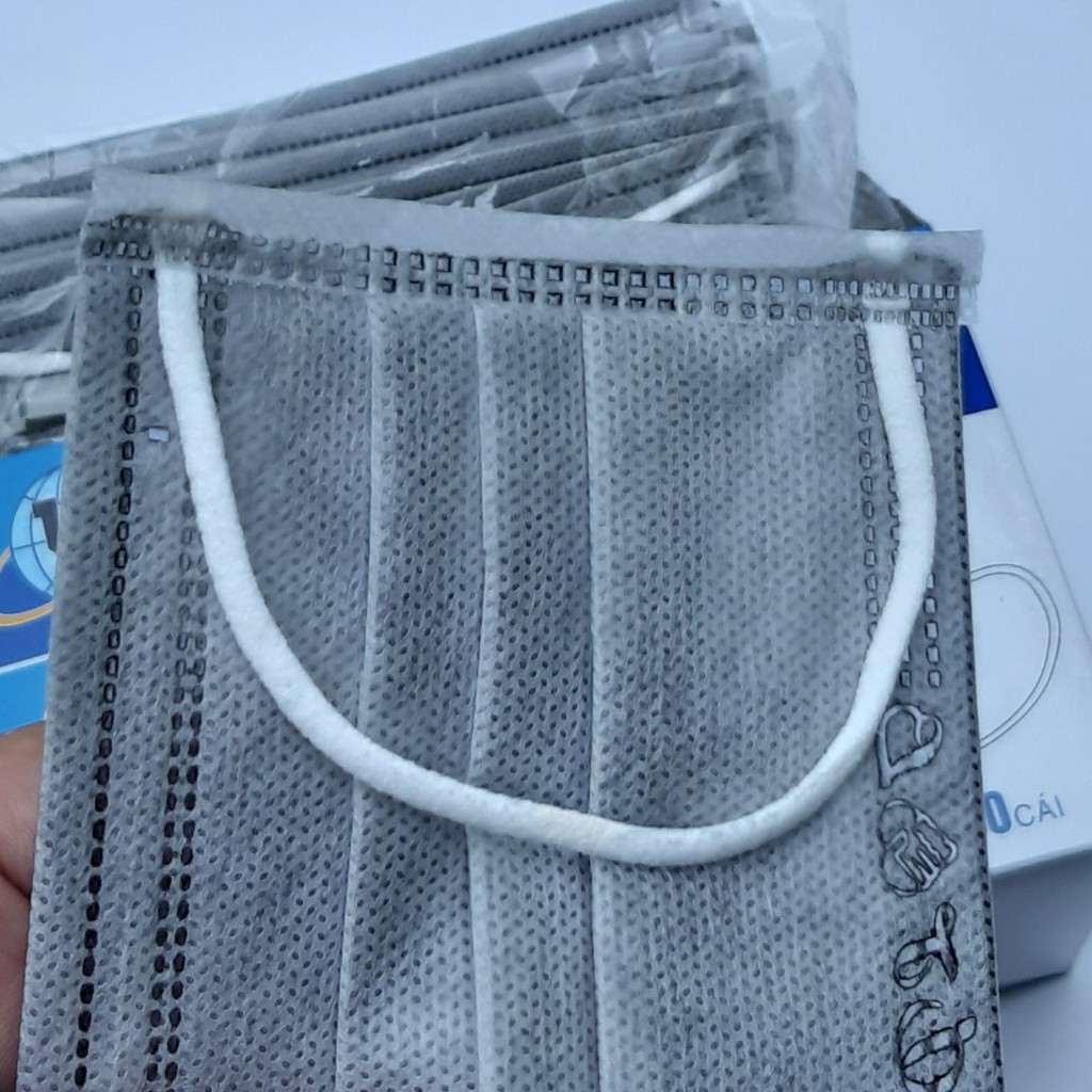 [100 cái] 2 hộp Khẩu trang y tế 4 lớp than hoạt tính kháng khuẩn (Màu xám đen - 50 cái/1 hộp )