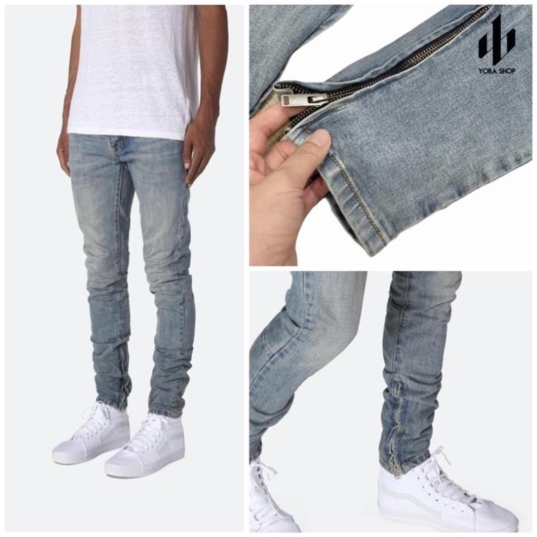 QUẦN JEANS NAM SKINNY XANH XÁM TRƠN ZIPPER XỊN MỊN YOBASHOP (ẢNH CLIP THẬT 100%) !