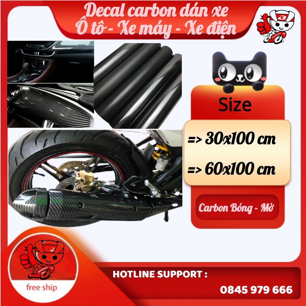 (Freeship) Decal carbon dán xe - đề can cacbon có sẵn keo Tùy chọn Khổ 60x100, 30x100