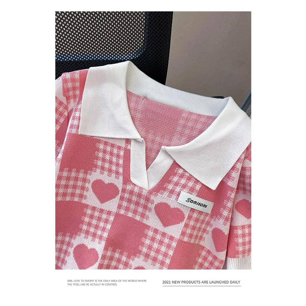 Áo polo Ngắn Tay Họa Tiết Ca Rô Trẻ Trung Dành Cho Nữ