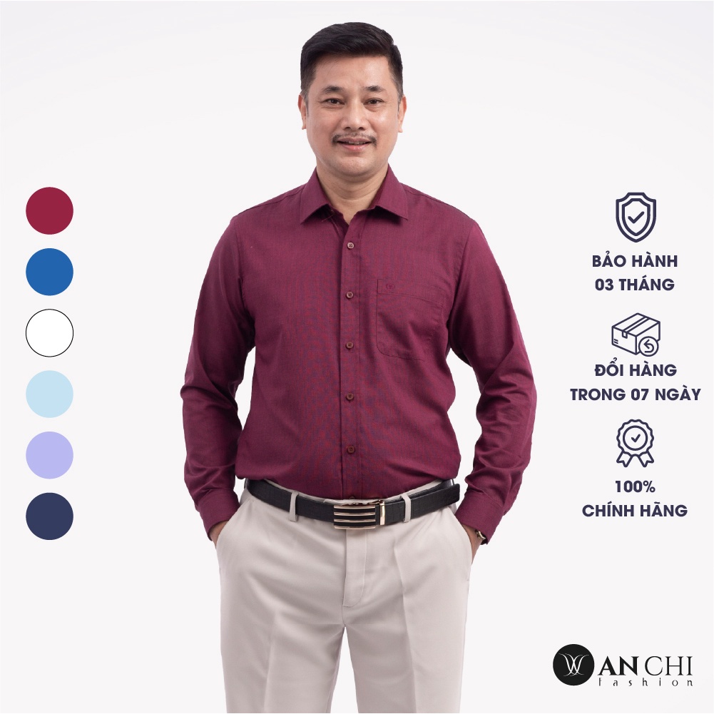 Áo Sơ Mi Nam Dài Tay Trung Niên ANCHI Màu Đỏ Trơn Vải Sợi Tre Cao Cấp