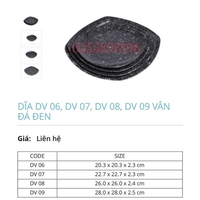 Bát đĩa vân đá đen phong cách Hàn Quốc 100% MELAMINE chống rơi vỡ