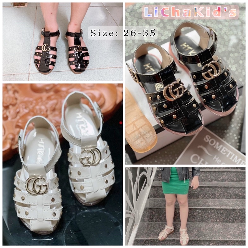 Dép dọ quai hậu cho bé trai và bé gái. Chất liệu da PU mềm đế xịn chống trơn an toàn cho bé. Màu: Đen và Kem.