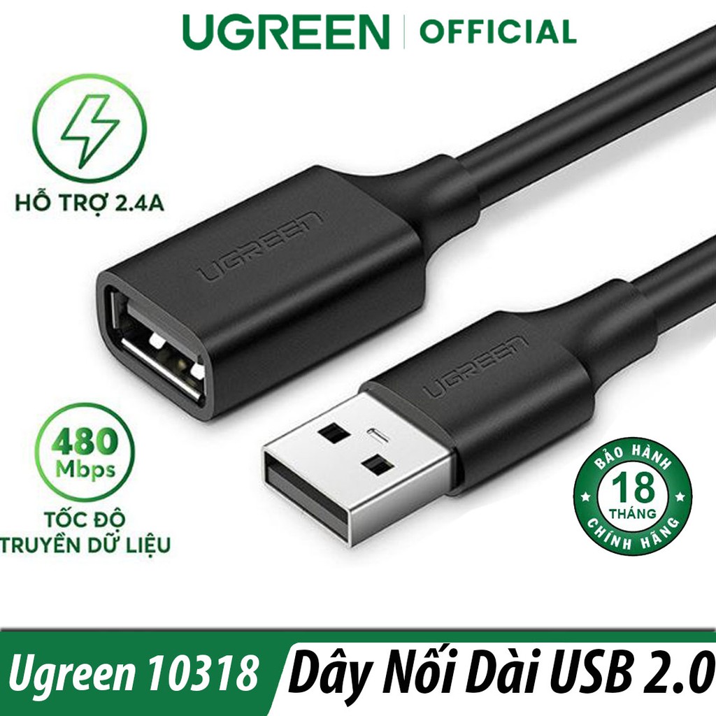 Cáp Chuyển Tín Hiệu USB 2.0 Dài 5M Ugreen 10318 Chính Hãng