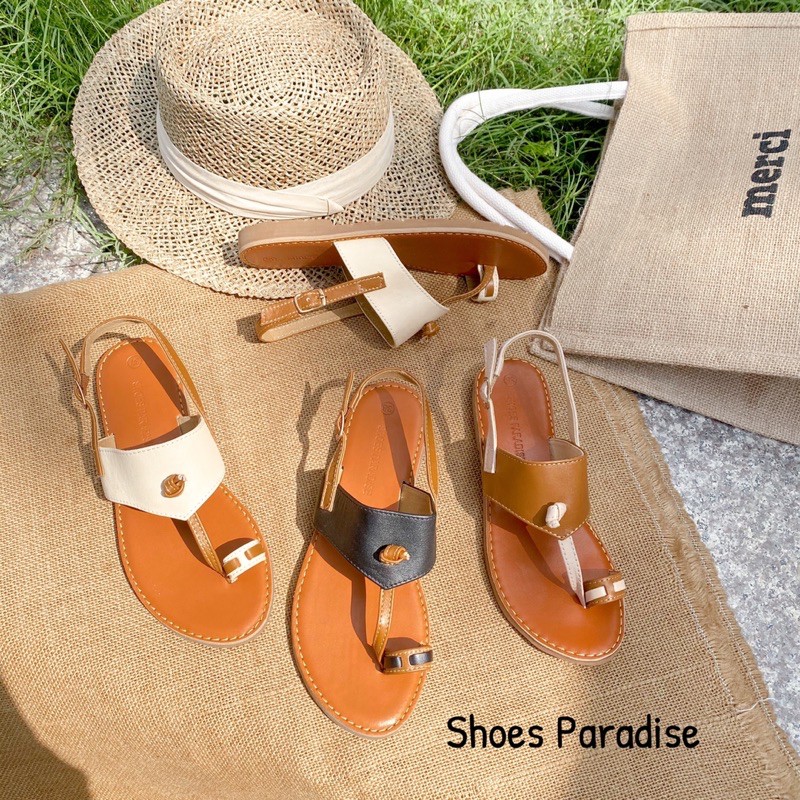 Giày Sandal Nữ Xỏ Ngón Dây Phối Màu Đế Bêt Chất Da Thật Shoes Paradise