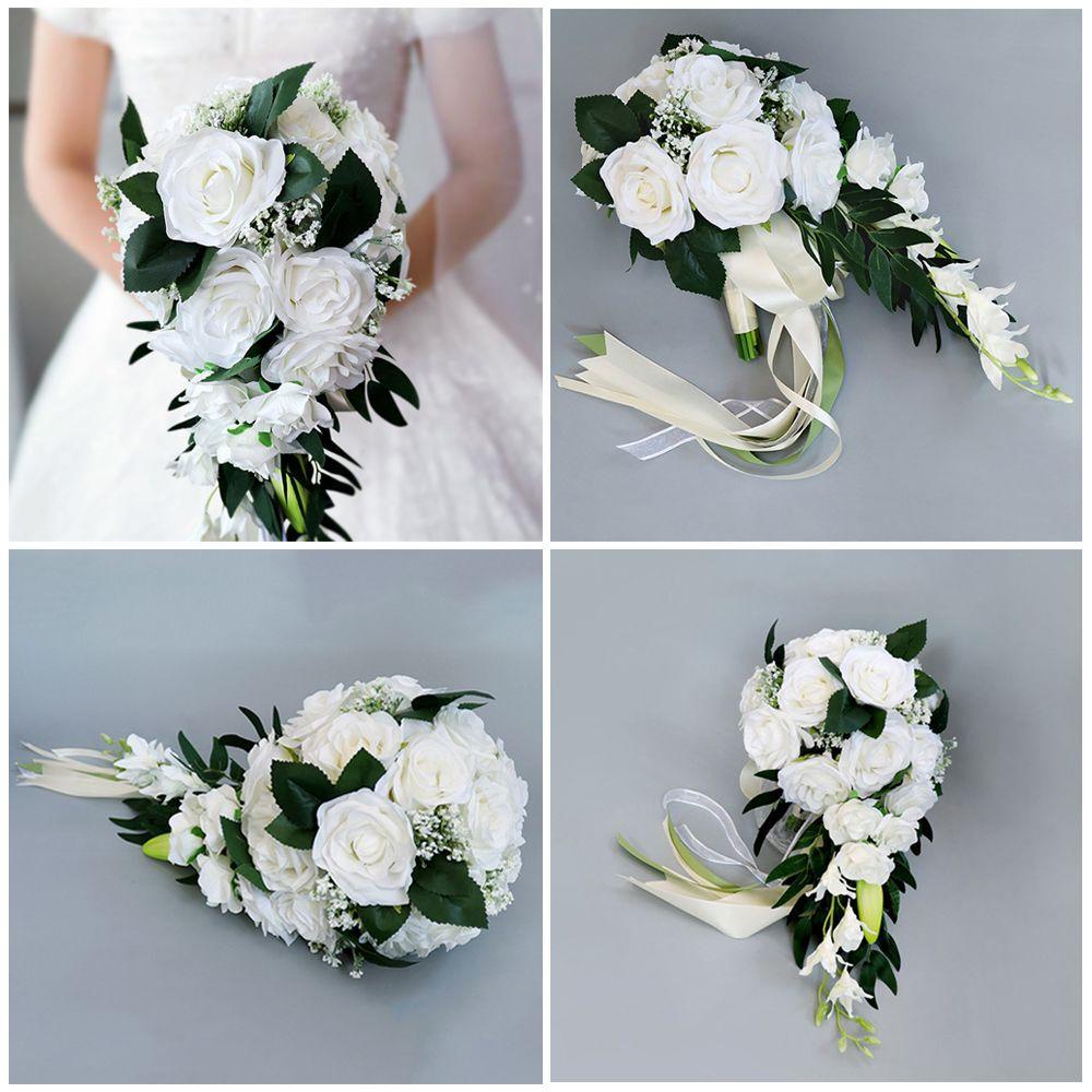 Bó Hoa Nhân Tạo Màu Trắng Làm Bằng Tay Cho Đám Cưới