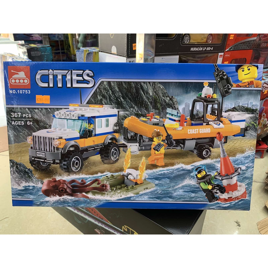 Xếp hình lắp ráp cities 10753 - xe ô tô lưu chuyển tàu cứu hộ ra biển 367 Khối