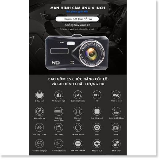 CAMERA HÀNH TRÌNH, Camera hành trình cho xe ô tô kép trước sau Dual Lens DVR 1080P dành cho ô tô hỗ trợ full HD