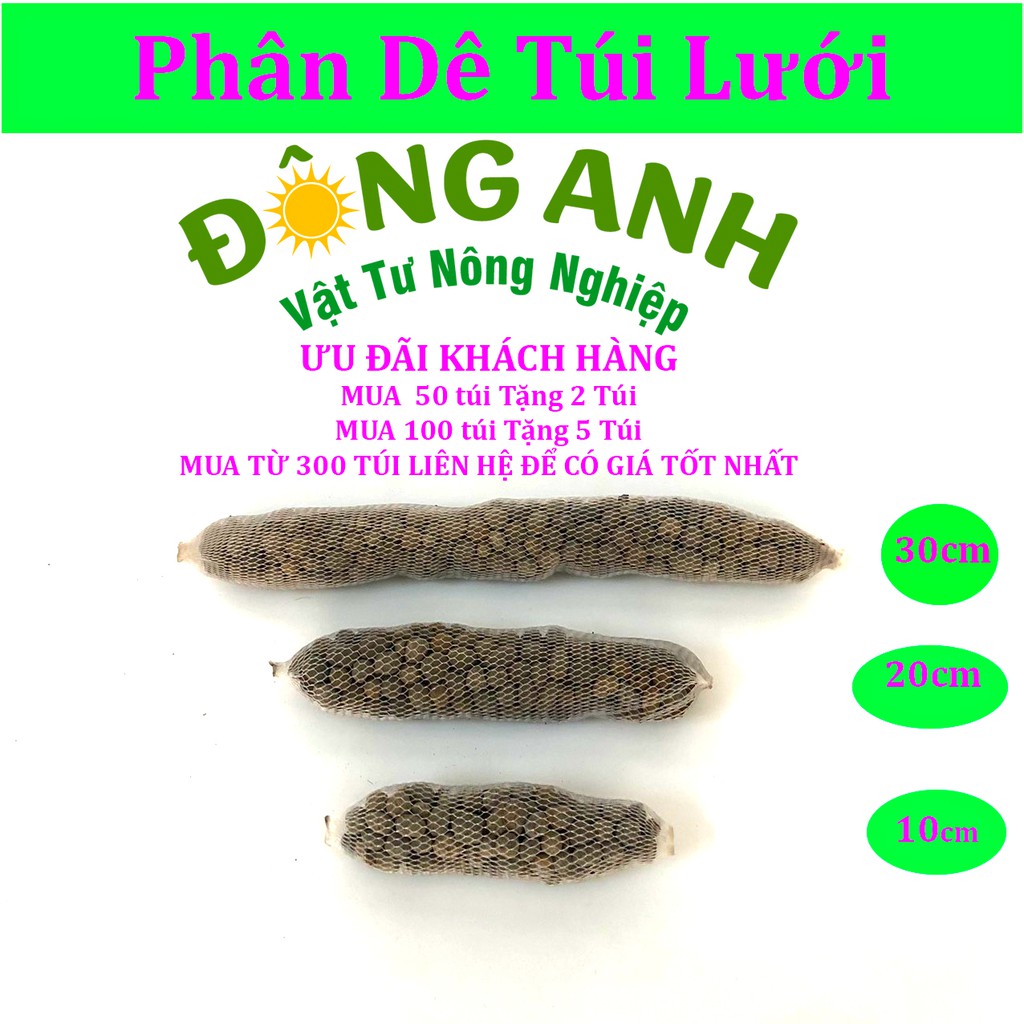 Phân dê trồng lan đã qua xử lí _ Túi lưới 10 cm, 20 cm, 30 cm, 40 cm,50 cm (Mua 100 túi tặng 5 túi)