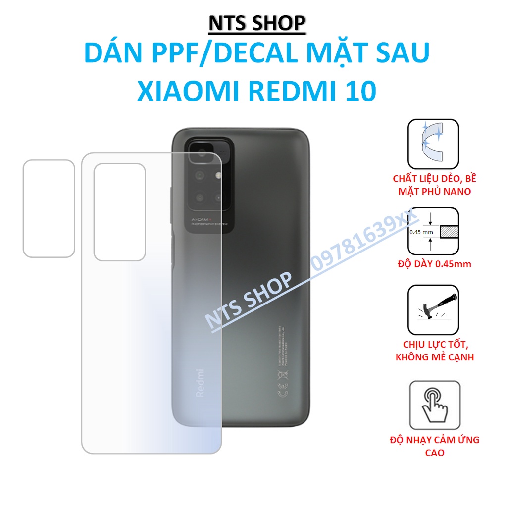 Dán PPF/ Decal chống xước mặt sau/ camera redmi 10