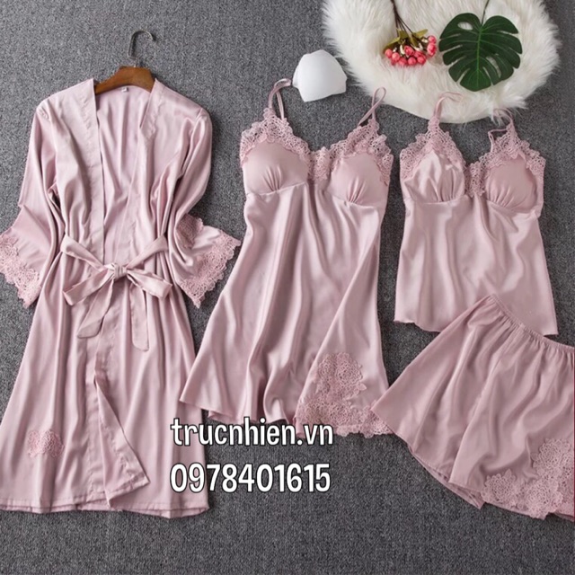 Sét đồ ngủ 4 món lụa cao cấp mịn mát