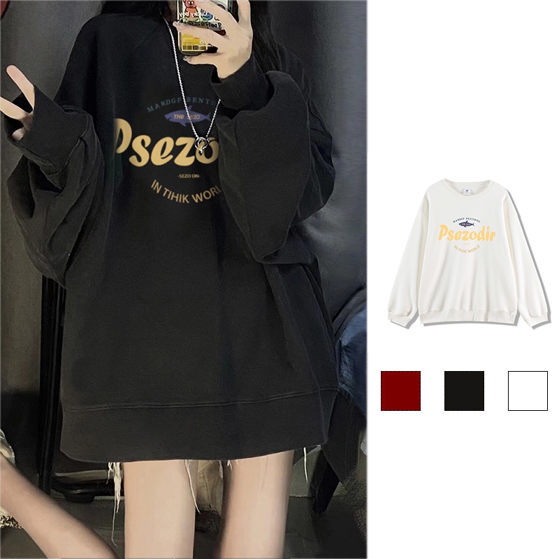 Áo sweater Nữ Dáng Rộng Màu Đen Phong Cách retro