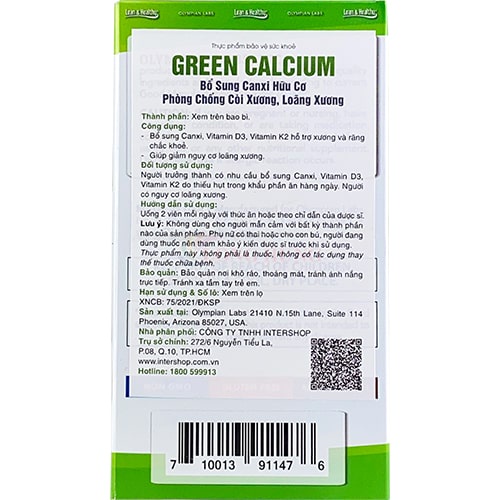 Viên uống Olympian Labs Green Calcium bổ sung canxi hữu cơ (100 viên)