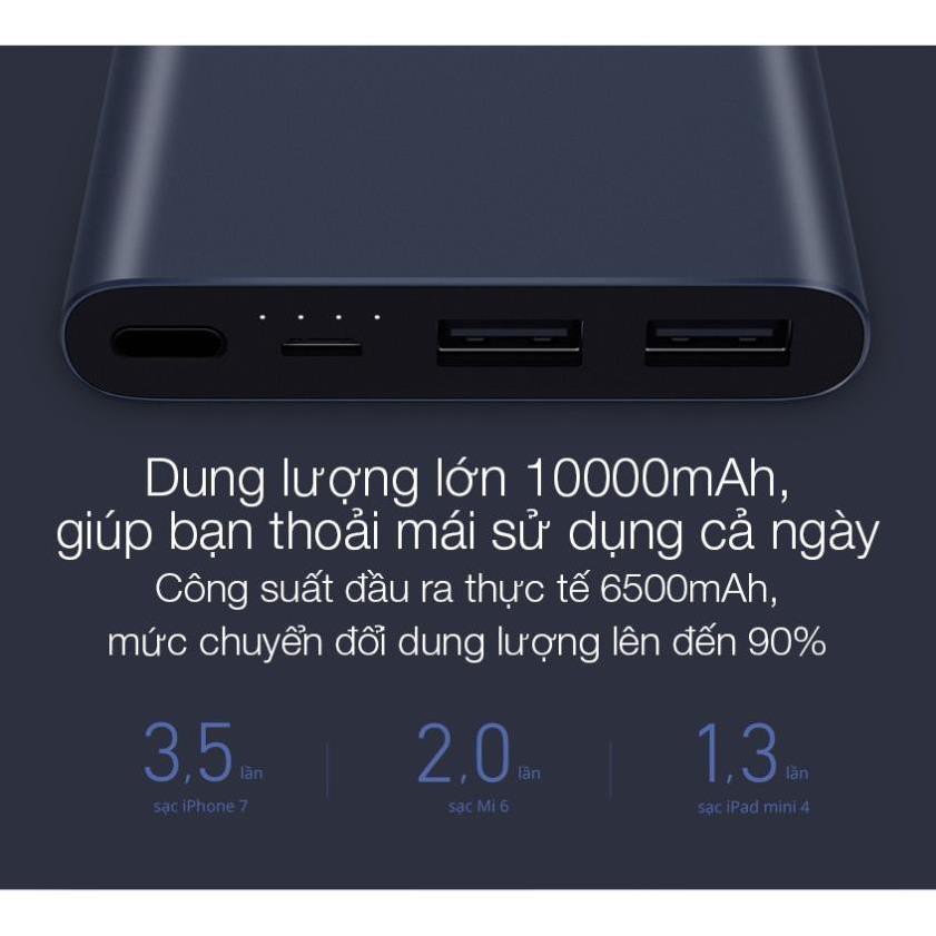 Sạc Dự Phòng Xiaomi Gen 3 Version 2018 10000 mAh 2 Cổng USB Hỗ Trợ QC 3.0 Bảo hành 6 tháng 1 đổi 1