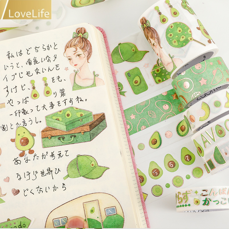 Fresh Green Avocado Paper Washi Tape Creative Girl Flowers Masking Tapes Decorative Stickers DIY Stationery School Supplies