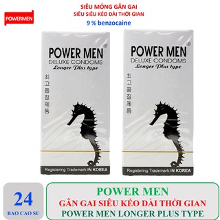 Combo 2 hộp bao cao su siêu mỏng gân gai siêu kéo dài thời gian power men longer plus type