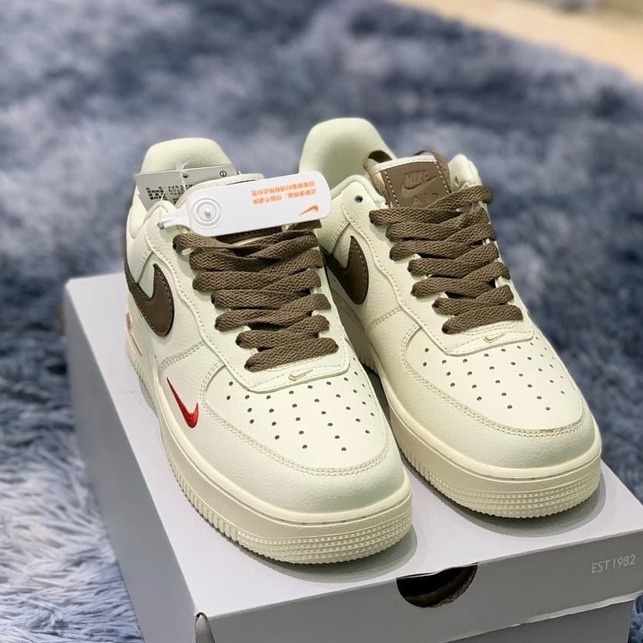 Giày thể thao AF1 vệt nâu nam nữ Giầy sneaker air force 1 low premium white brown nam nữ cực chất dễ phối đồ 2021