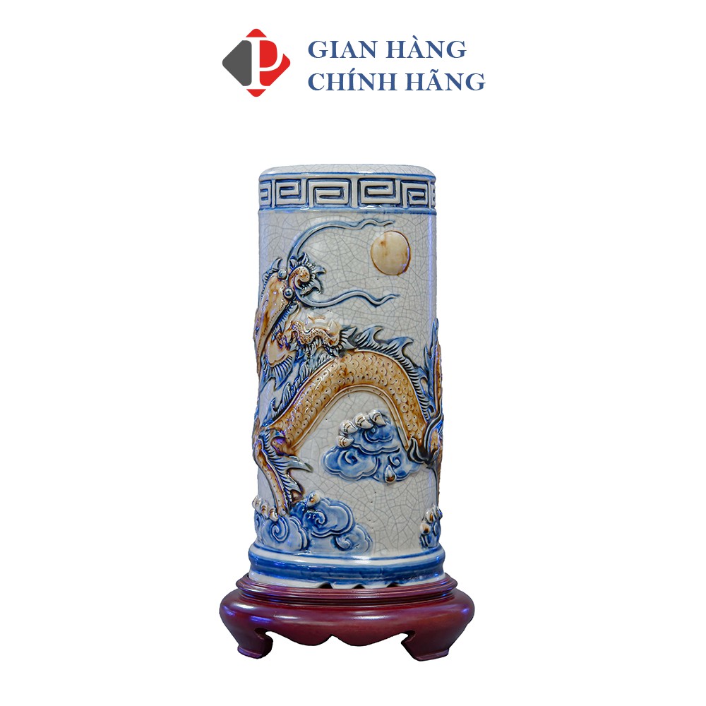 Ống cắm hương Men Rạn Nổi họa tiết Rồng, đồ thờ cúng PHÙNG GIA - Gốm sứ Bát Tràng cao cấp